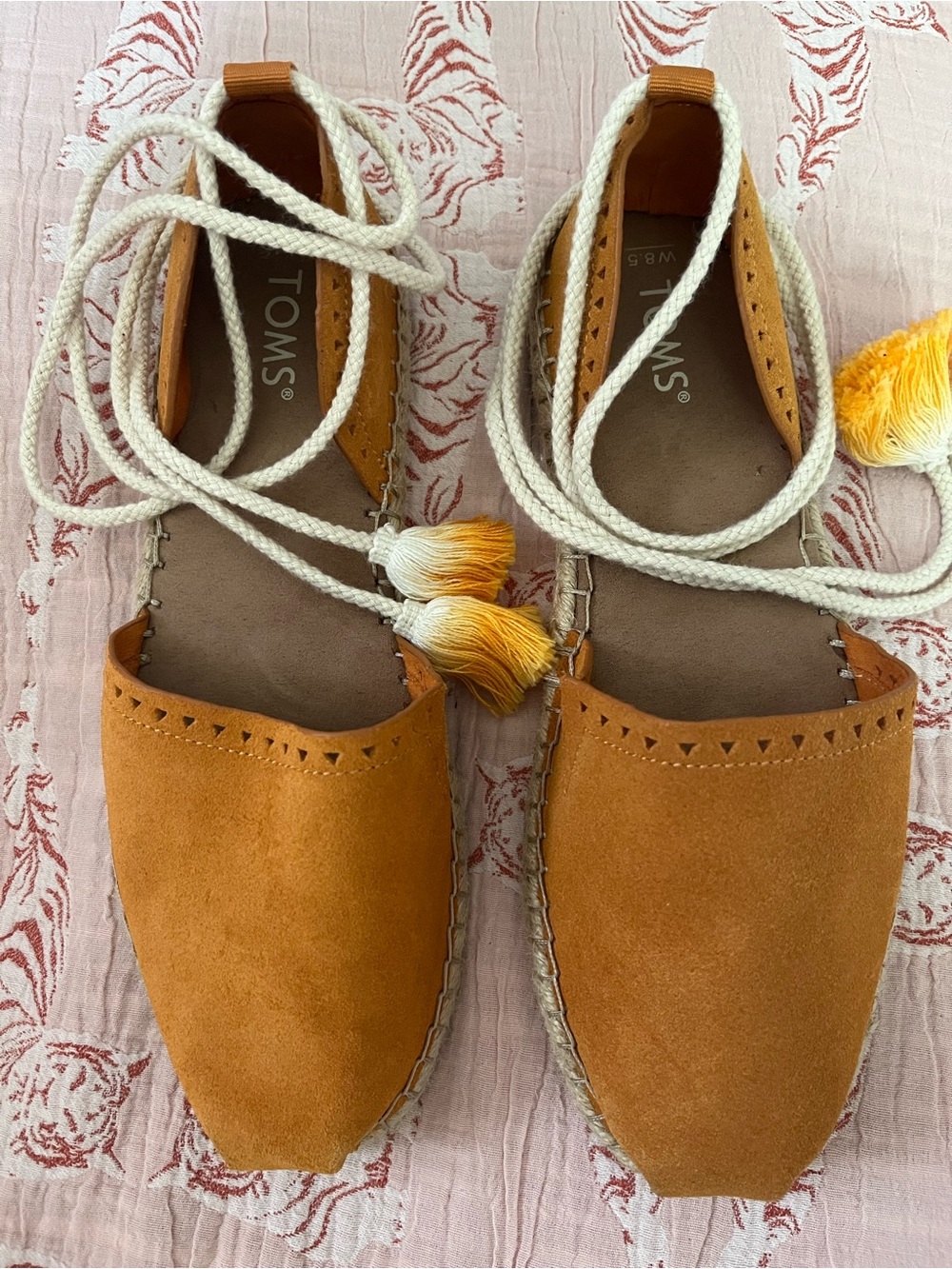 TOMS Women's Suede Espadrille Lace-Up Flats in Orange